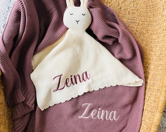 Personalized Embroidered Newborn Baby Blanket & Bunny Lovey Gift Set