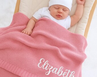 Embroidered Baby Blanket With Name, Soft Cotton Knit, Custom Baby Shower Gift