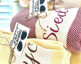 Personalized Turkish Beach Towel: Teacher Gift, Embroidered Name