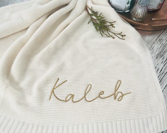 Baby Blanket Gift // Embroidered with Name // New Mom Gift // Christmas Newborn Baby Gift // Soft Breathable Cotton Knit.