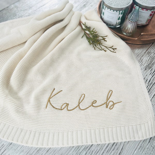 Baby Blanket Gift // Embroidered with Name // New Mom Gift // Christmas Newborn Baby Gift // Soft Breathable Cotton Knit.