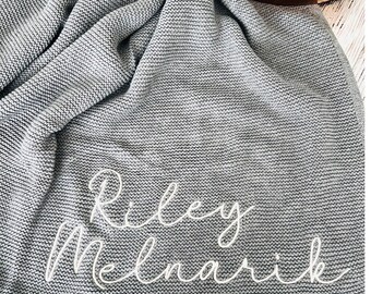 Embroidered Blanket With Name // Custom baby boy blanket // Newborn Baby Gift // Soft Breathable Cotton Knit // Baby shower Gift.