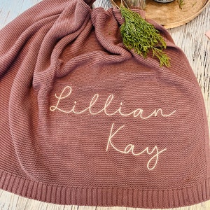 Embroidered Blanket With Name // Custom baby boy blanket // Newborn Baby Gift // Soft Breathable Cotton Knit // Baby shower Gift. image 1