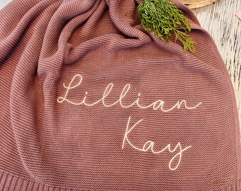 Embroidered Name Blanket, Custom Cotton Knit Baby Gift