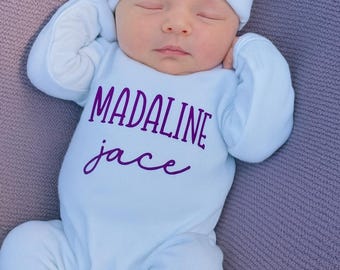 Custom Embroidered Baby Girl Romper Outfit- Newborn Coming Home Clothes.