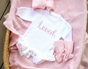 Personalized Baby Girl Knit Romper-Baby Girl First Valentines.
