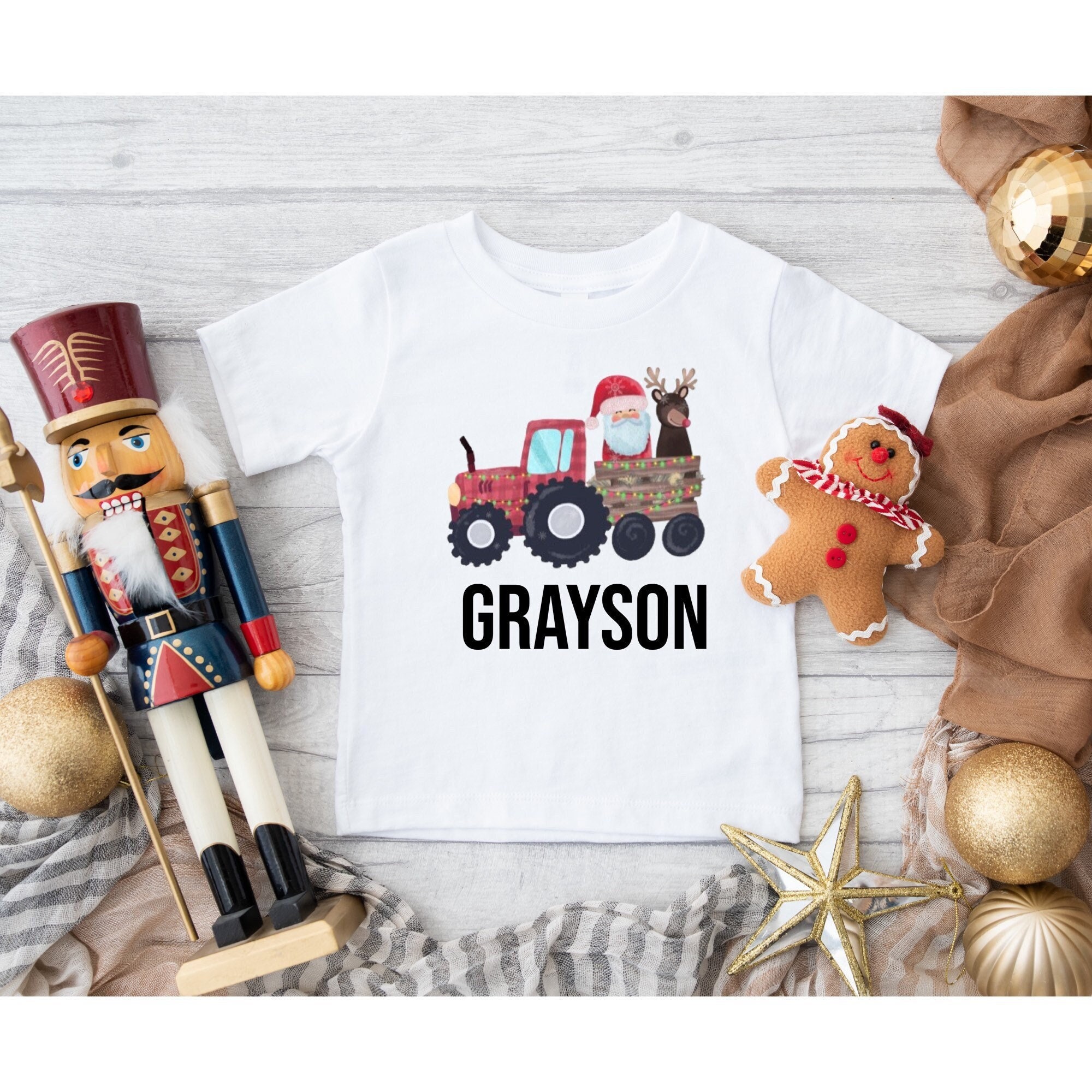Personalized Christmas Tractor Shirt: Santa, Reindeer, Tree Farm