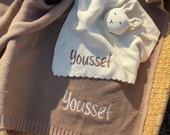 Personalized  Baby Homecoming Blanket & Bunny Lovey Gift Set