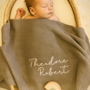 Embroidered Baby Blanket: Custom Cotton Knit, Newborn Gift