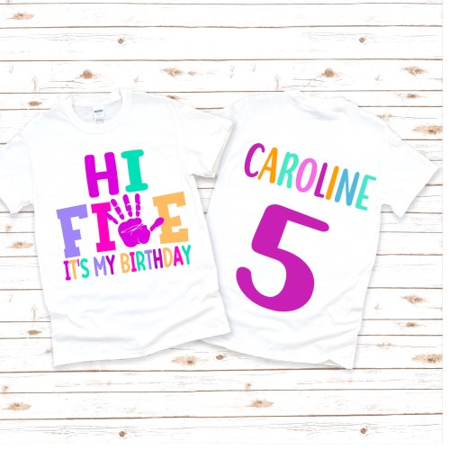 Girls 5th Birthday Hi Five Shirt Fifth Birthday Shirt 5th Etsy