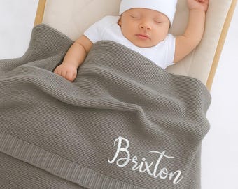 Embroidered Baby Blanket: Custom Name, Soft Cotton Knit
