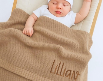 Embroidered Baby Keepsake: Custom Cotton Knit Blanket,Newborn Gift