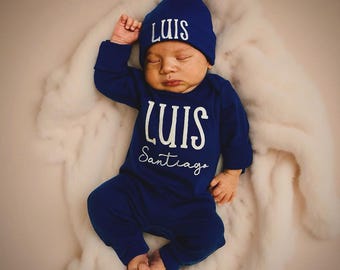 Custom Embroidered Baby Boy Romper Outfit- Newborn Coming Home Clothes.