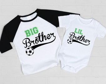 Big brother little brother shirt- siblings shirt-big brother little brother tee- soccer ball -theme sibling shirts-toddler tee