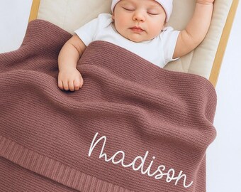 Embroidered Baby Blanket With Name: Soft Cotton Knit, Custom Newborn Gift