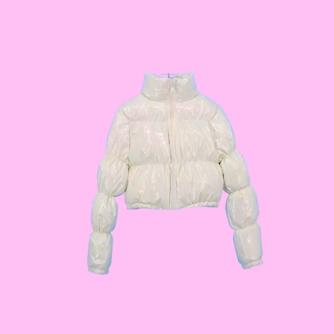 white cropped bubble coat