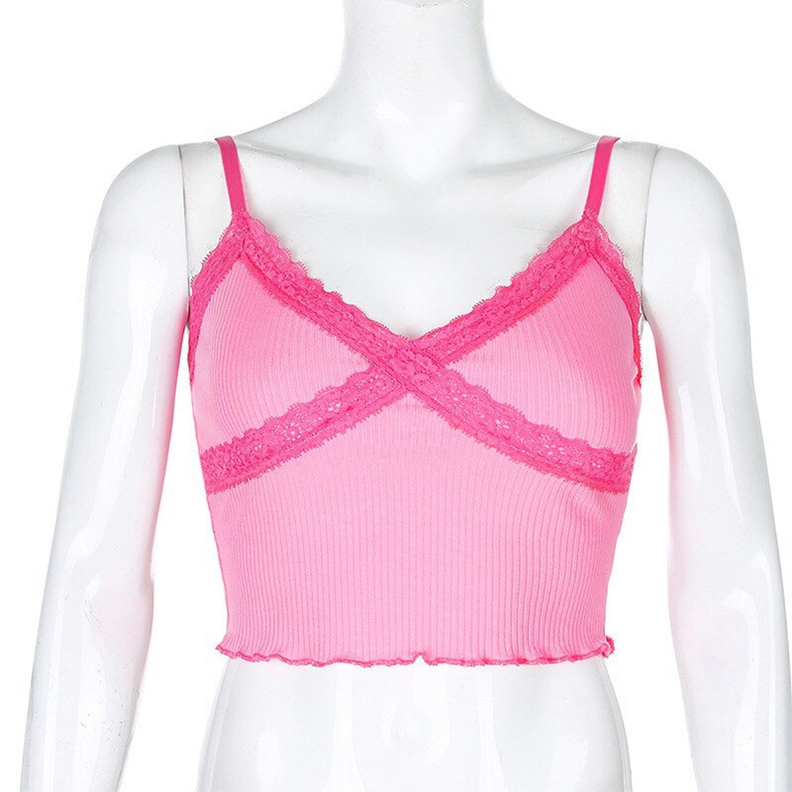 Pink Lace Cami Top Y2K Fashion 2000s aesthetic Etsy