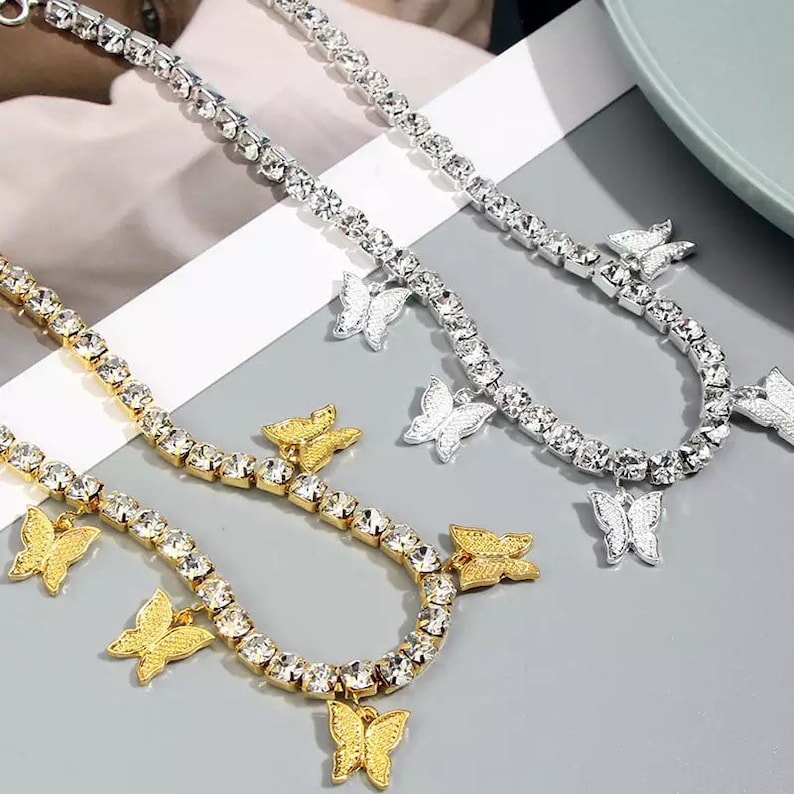 Butter Fly Tennis Chain Silver Gold