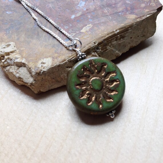Green \u0026 Bronze Sun Pendant Necklace 
