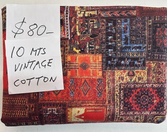10metres VINTAGE 70s FABRIC, 100% Cotton, 'Persian Carpet' print, Medium weight, 90cms wide, Sewing dressmaking, Retro fashion fabric