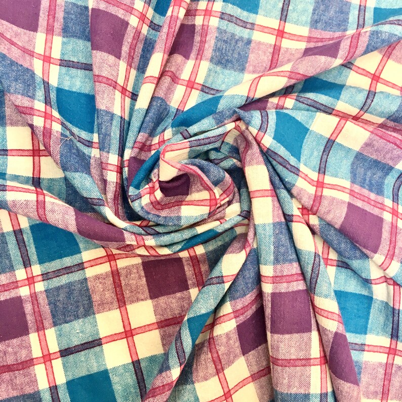 VINTAGE 70s FABRIC, lightweight cotton, plain weave, a bit like cheesecloth, Dress fabric, Sewing retro cotton check