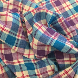 VINTAGE 70s FABRIC, lightweight cotton, plain weave, a bit like cheesecloth, Dress fabric, Sewing retro cotton check