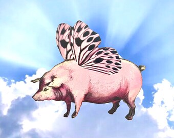 Flying pig brooch Pink magical fantasy pig, lapel pin Fun gift Wooden fashion accessory badge Pink piggy Unique wood pin Fun jewellery gift