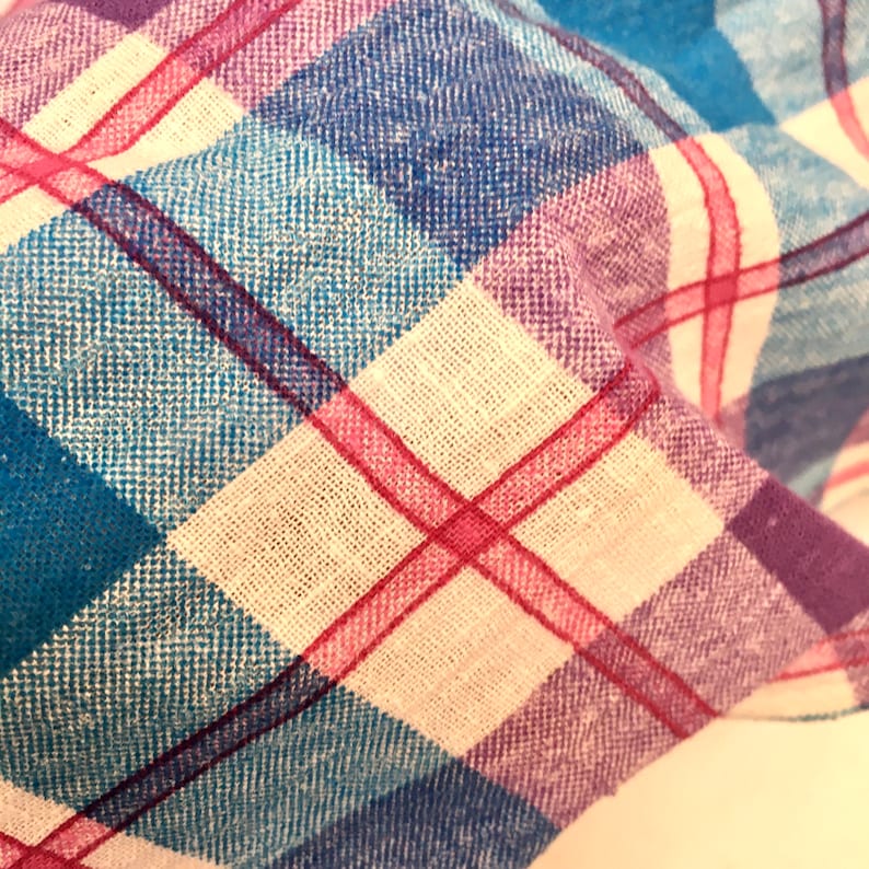 VINTAGE 70s FABRIC, lightweight cotton, plain weave, a bit like cheesecloth, Dress fabric, Sewing retro cotton check