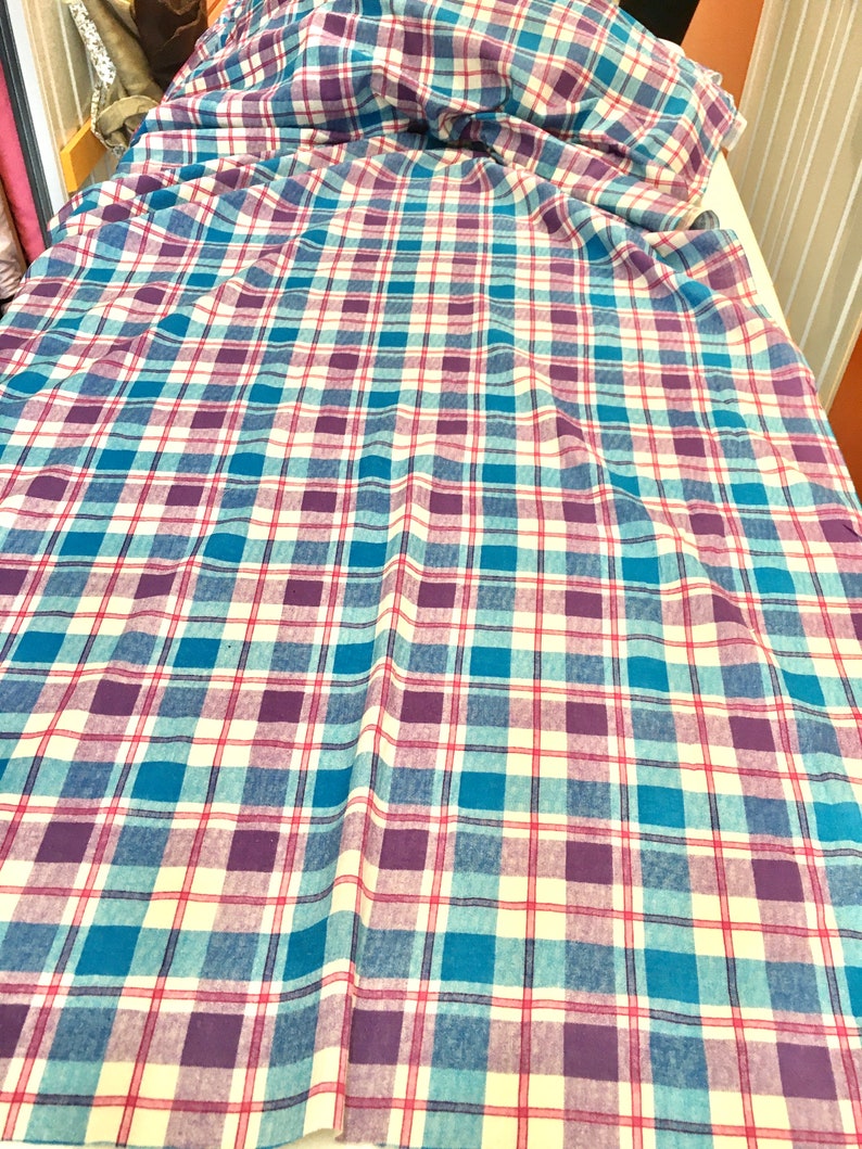 VINTAGE 70s FABRIC, lightweight cotton, plain weave, a bit like cheesecloth, Dress fabric, Sewing retro cotton check