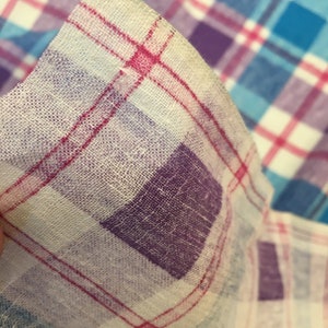 VINTAGE 70s FABRIC, lightweight cotton, plain weave, a bit like cheesecloth, Dress fabric, Sewing retro cotton check