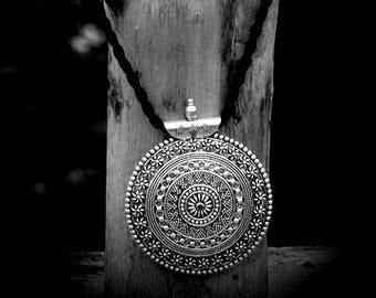 German Silver Necklace,Oxidized Silver necklace, Thread long necklace,German Silver Metal necklace,Bollywood necklace, Big pendant necklace