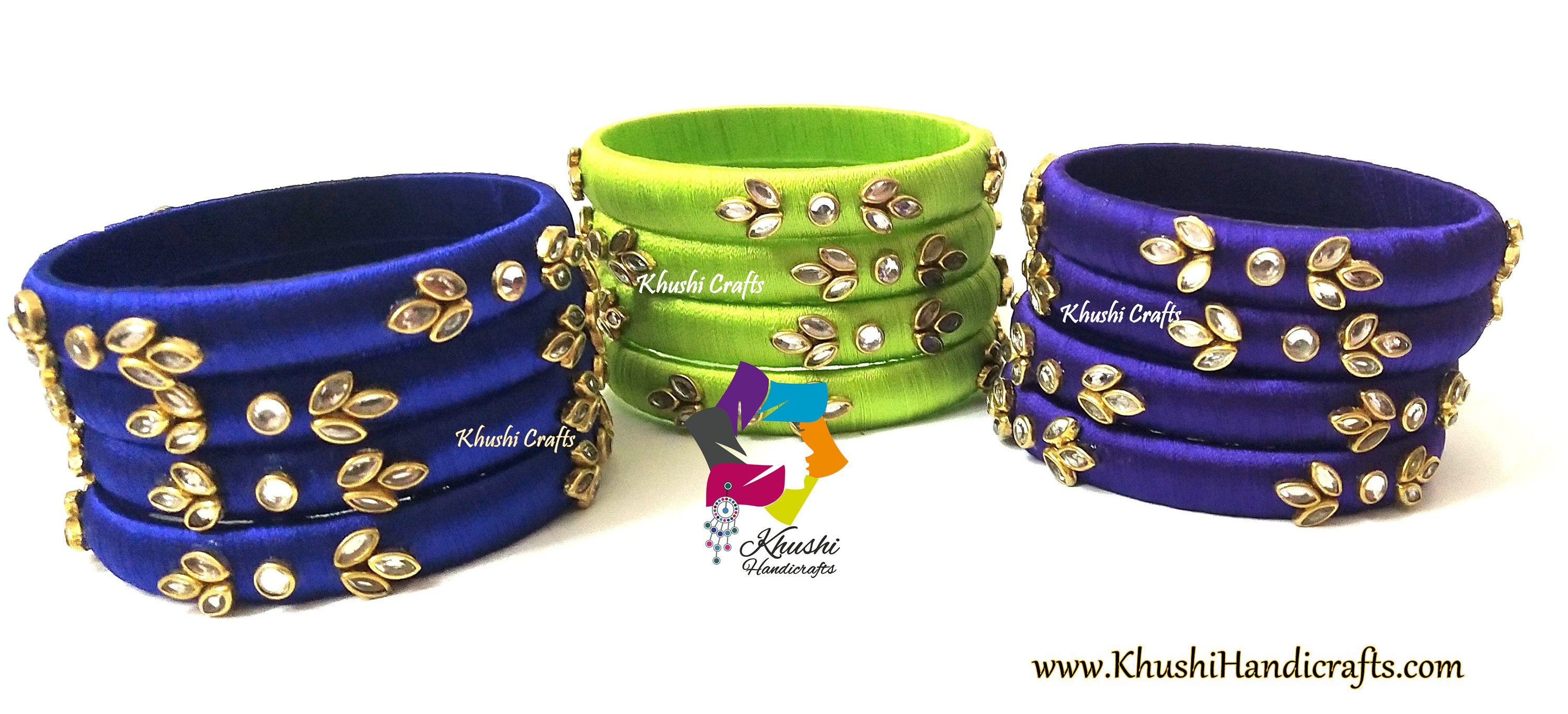 Kundan stone silk thread bangles Clearance