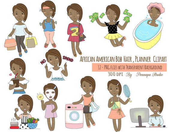 African American girl planner clipart printable stickers | Etsy
