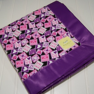 Love Stamps Notes Letters Purple Cotton Flannel Receiving Blanket with Satin Trim 40x40 for Nursery Infant/Toddler/Baby Shower Gift