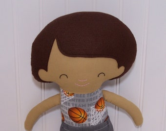 Boy Doll Brown Hair Basketball 18" Tall Handmade Doll Fabric/Cloth/Rag doll Toy Baby Dolls Stuffed/Plush **READY TO SHIP**