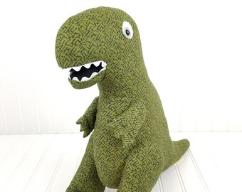 Dark Green T-Rex Dinosaur Tyrannosaurus Rex 14"x15" Dino Stuffed Animal Plush Large Handmade Plushie Toy READY TO SHIP!