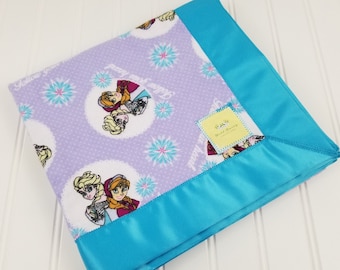 Disney Frozen Princess Elsa Anna Follow Your Heart Cotton Flannel Receiving Blanket with Satin Trim 40x40 for Infant/Toddler/Baby
