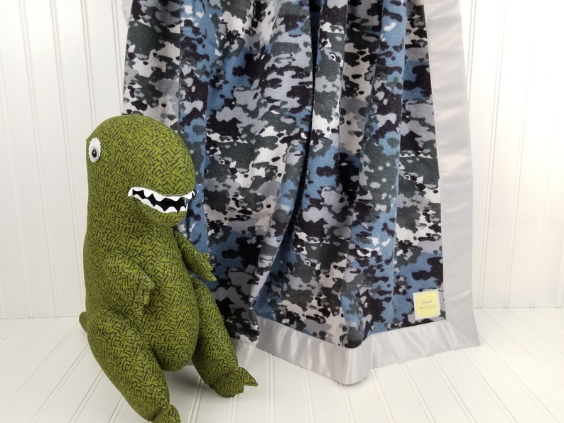 Blue /& Gray Camo Patriotic Military USA Cotton Flannel Receiving Blanket with Satin Trim 40x40 for InfantToddlerBaby