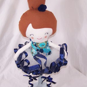 Navy Blue Floral Brunette 21" Tall Handmade Ballerina Baby Doll with Tutu Fabric/Cloth/Rag doll Toy Dolls Stuffed/Plush READY TO SHIP!