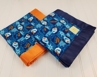Disney Frozen Olaf Snowman Warm Hugs Cotton Flannel Receiving Blanket with Satin Trim 40x40 for Infant/Toddler/Baby