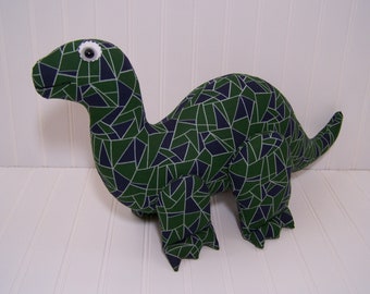 Green/Navy Geometric Brontosaurus Dinosaur 11" x 18" Stuffed Animal Plush Large Handmade Plushie Toy for Christmas Birthday READY TO SHIP!