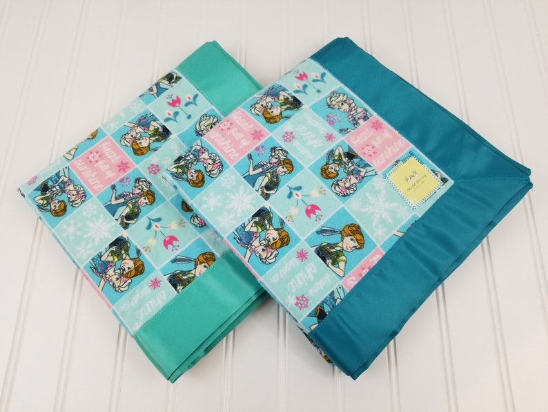 Disney Frozen Princess Anna Elsa Cotton Flannel Receiving Blanket with Satin Trim 40x40 for InfantToddlerBaby