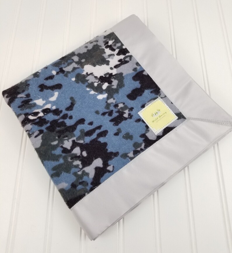 Blue /& Gray Camo Patriotic Military USA Cotton Flannel Receiving Blanket with Satin Trim 40x40 for InfantToddlerBaby