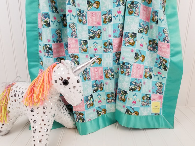 Disney Frozen Princess Anna Elsa Cotton Flannel Receiving Blanket with Satin Trim 40x40 for InfantToddlerBaby