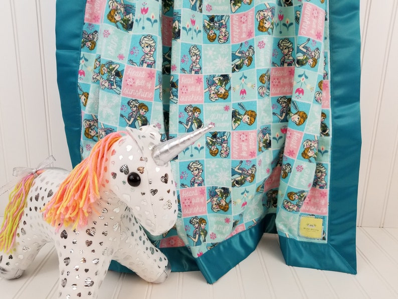 Disney Frozen Princess Anna Elsa Cotton Flannel Receiving Blanket with Satin Trim 40x40 for InfantToddlerBaby