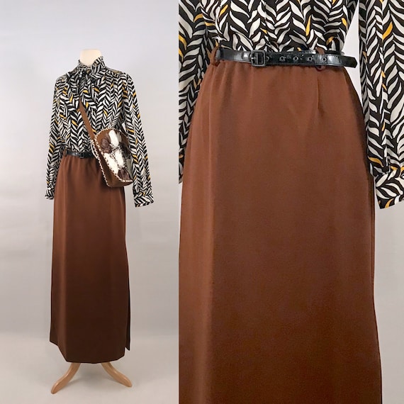 brown maxi pull on skirt | 70s vintage