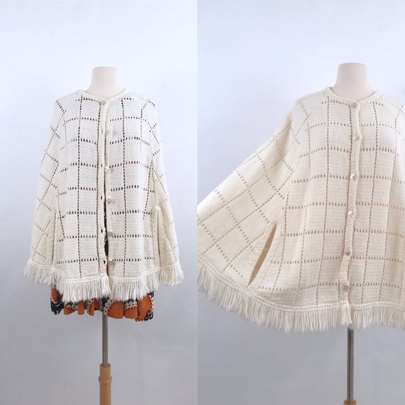 crochet knit poncho cape | 70s vintage