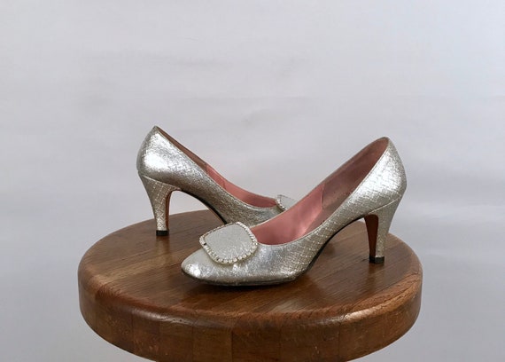 silver satin heels