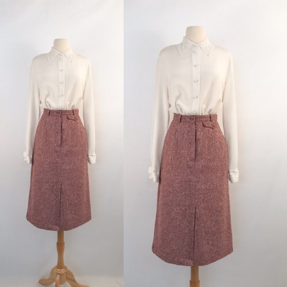 vintage pink tweed skirt | 70s vintage