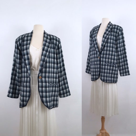 flannel Tartan oversized blazer jacket | 80s vinta